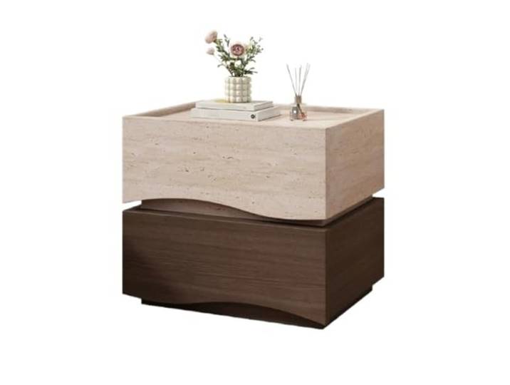 FZL02068LM Zimmer Minimalistischer Nachttisch mit Steinmuster Kleiner Nachttisch for Zuhause und Schlafzimmer mit abschließbaren Schubladen(Bruin,Mittel)