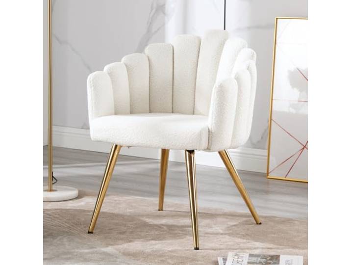 Ya-Home Sessel Kunstfell mit goldenen Metallbeinen gepolsterter Armlehnensessel Polsterstuhl für Wohnzimmer/Schlafzimmer, Weiß