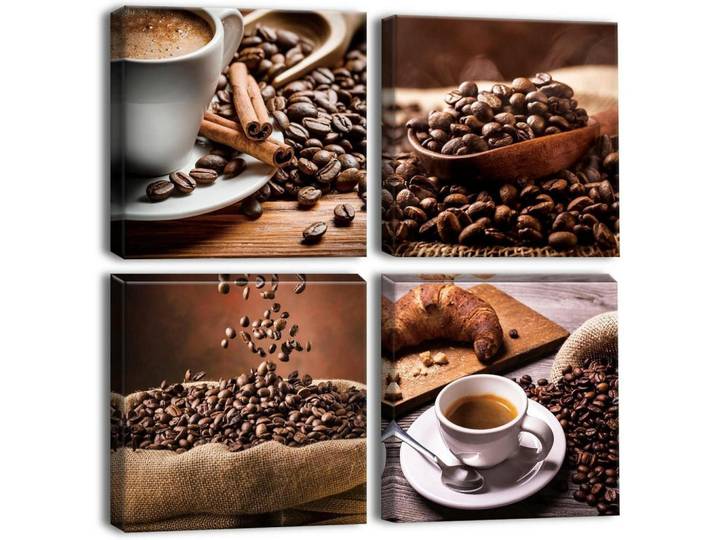 Leinwandbild 4-teiliges Set Kaffee Motiv 30 x 30 cm, Mehrfarbig, 30x0.5 cm, Bilder & Rahmen, Bilder, Leinwandbilder