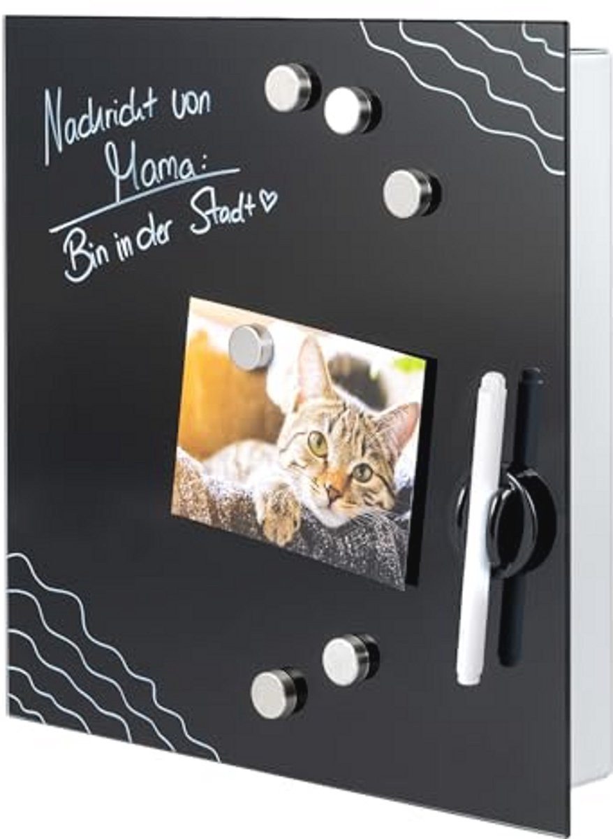 Sleutelkast XL met glazen front, 13 haken en 6 magneten