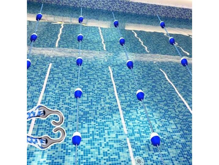 KYUEPONG Sicherheitsseil mit Schwimmern, Poolbahnteiler, Schwimmmarkierungs-Schwimmset, Rennleine mit blau-weißen Bojen und Haken(L8m/26.24ft)