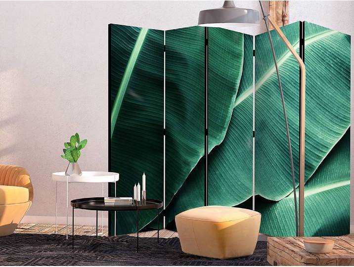 Paravent Banana Leaf Akustik Vlies auf Kiefer Massiv Grün 225 x 172cm