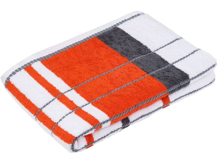 Duschtuch GÖZZE Berlin Streifen , orange (orange, anthrazit), B:70cm L:140cm, Frottier, Obermaterial: 100% Baumwolle, Handtücher, Duschtuch