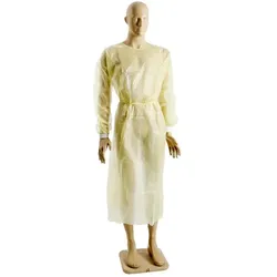 Med Comfort Besucherkittel gelb L/XL PE-Beschichtet zum Binden mit Trikotbündchen, PSA-CAT 1, 10 Stück/Paket