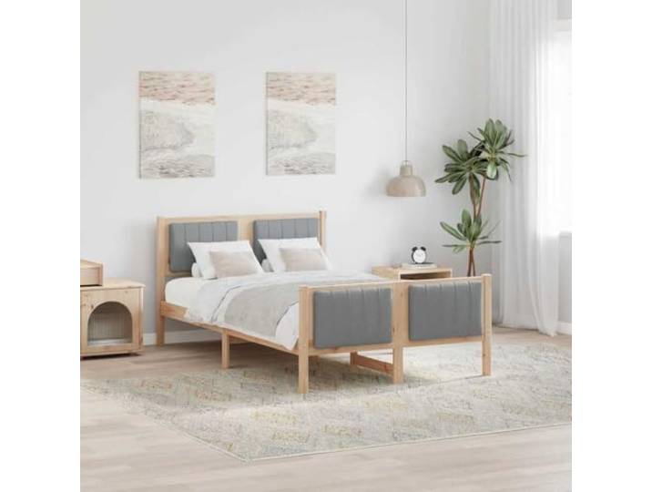 RJPLMFV Bettgestell, Plattform, 120 x 200 cm, massives Kiefernholz Kopfteil gepolstert, Fußteil inklusive, ohne Lattenrost, modernes Design