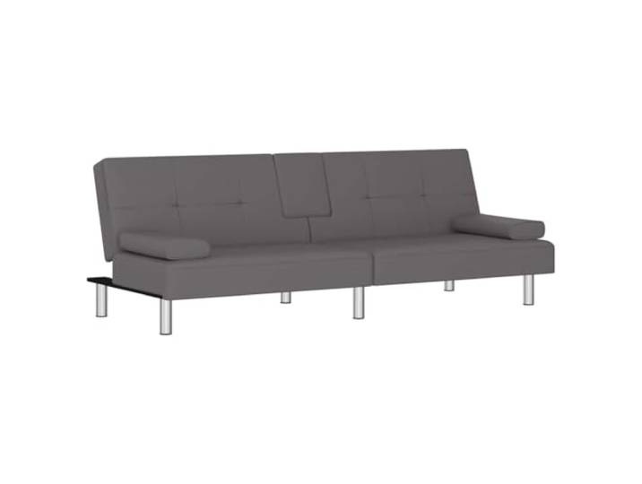 Makastle SchlafSofa Couch mit Getränkehaltern Grau Kunstleder