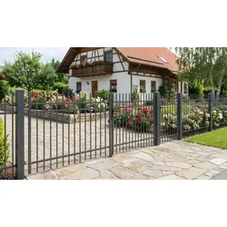 Metall Zaunelemente Bordeaux Gartentor 400 x 95 cm – aus feuerverzinktem Stahl, anthrazit – modernes Doppeltor – Einfahrtstor aus Metall