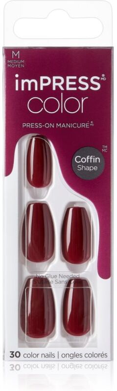 Kiss imPRESS Color Medium False Nails self-adhesive Winery in NYC 30 pc