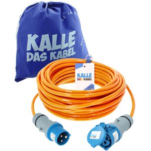 Kalle-das-Kabel Verlängerungskabel Camping, für außen IP44, CEE 230V / 16A, Kabeltyp H07BQ-F aus Kunststoff, orange, 25 m