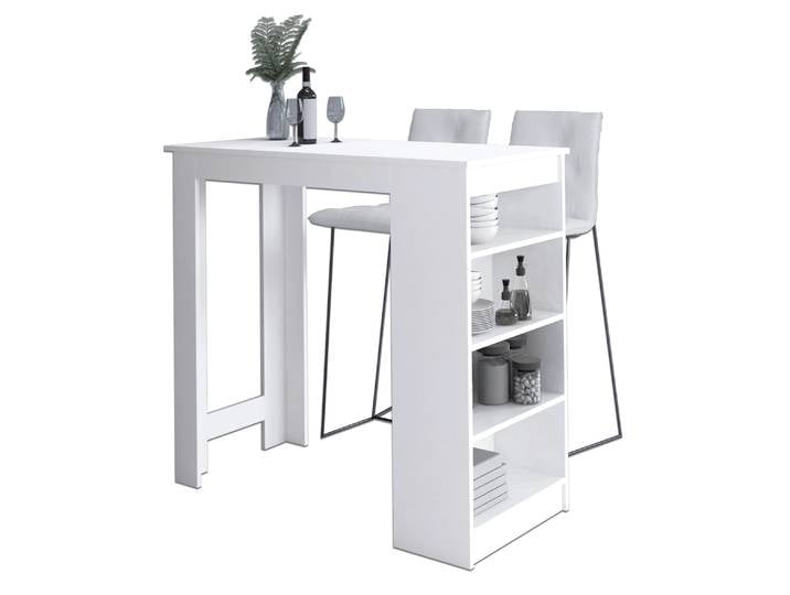 Bartisch – Moderner Stehtisch mit 4 Regalfächern – Weiß