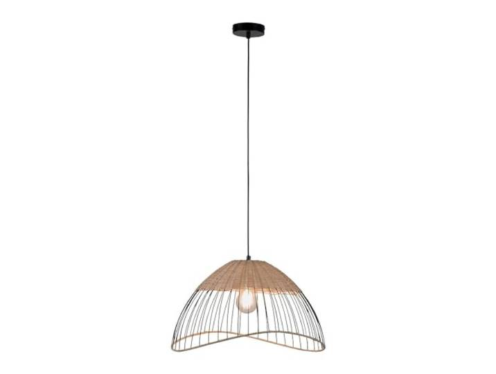 Hängeleuchte Metallkäfig schwarz Esszimmerleuchte Rattan Pendelleuchte Holz Geflecht, E27 Fassung, DxH 48x120 cm