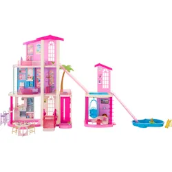Barbie-Traumvilla-Puppenhaus, 2 Pools, 2 Rutschen, 2 Häuser, Aufzug für alle drei Etagen und 65+ Zubehörteile