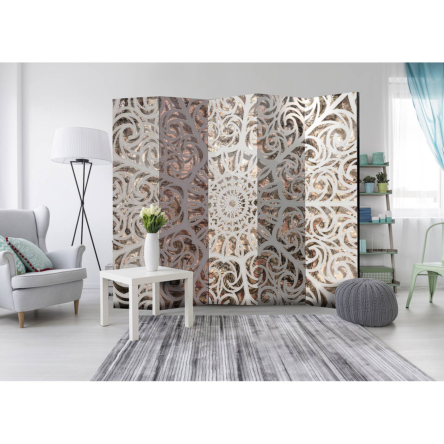 home24 Kamerscherm Song of the Orient 5-delig beige beukenhout B: 225 cm, H: 172 cm