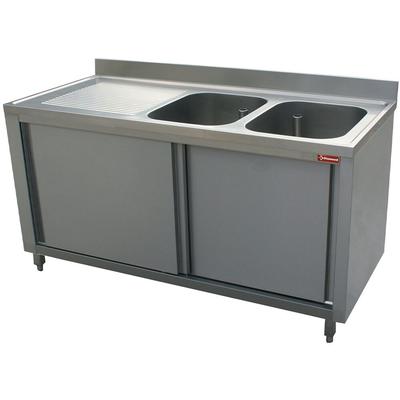 Diamond Spültisch 2 Becken 400x500x275, Ablauffläche links, auf Unterschrank mit 2 Schiebetüren, 6 Stück (L1621S-AS-D)