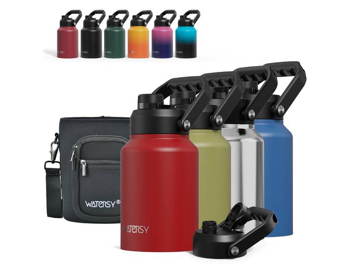Bouteille d'eau isotherme WATERSY 1,8L/2,5L/3,7L, grande capacité, thermos en acier inoxydable, flacons sous vide avec poignée, garde au froid