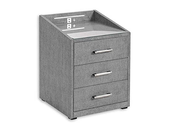 Stella Trading MOON Nachttisch Boxspringbett, Uran Dunkelgrau - Funktionaler Nachtschrank mit USB-Anschluss und LED-Beleuchtung - 47 x 61 x 46 cm (B/H/T)