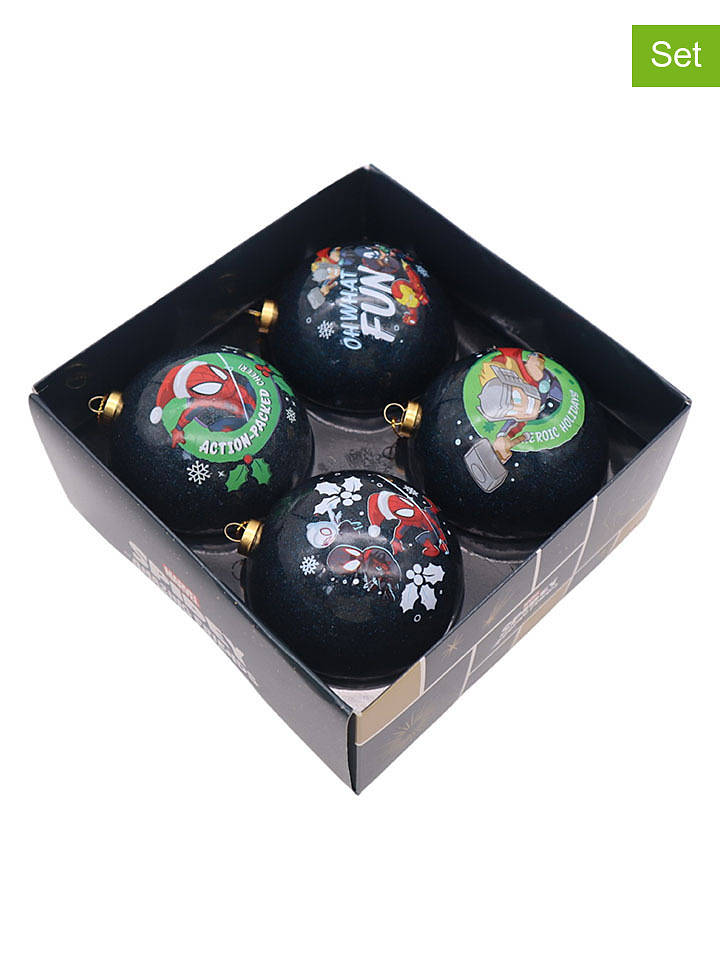 Christmas Inspirations 4er-Set: Christbaumkugeln "Spidey" in Dunkelblau/ Bunt - Ø 7,5 cm - onesize