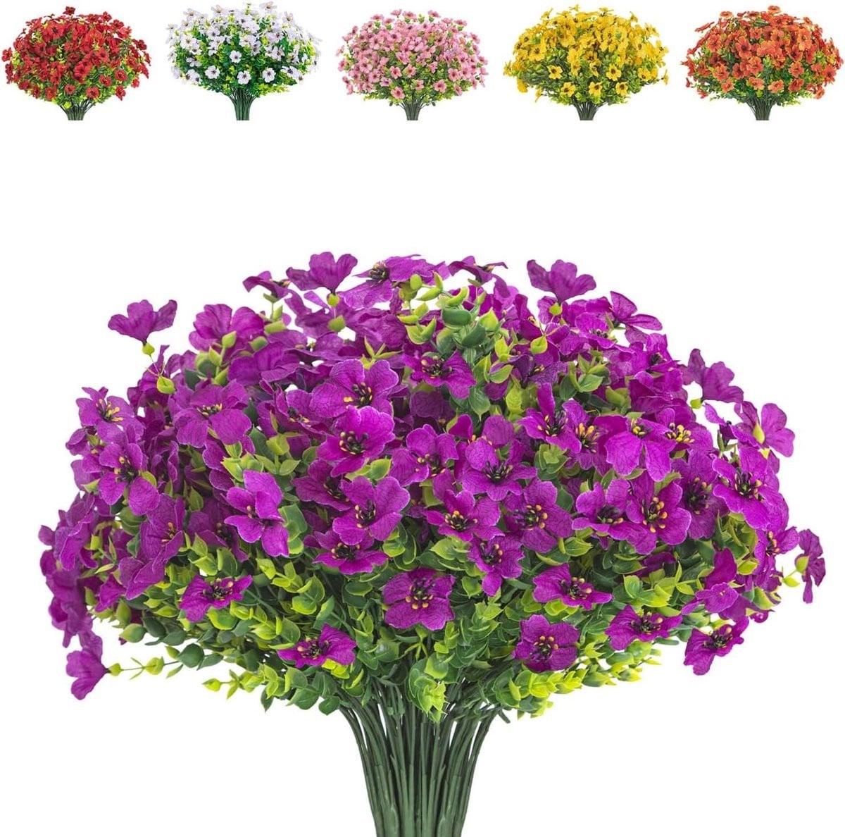 Set van 10 paarse kunstbloemen van zijde voor huisdecoratie, UV-bestendig