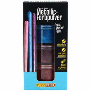 Decocino Lebensmittelfarbe Metallic-Pulver, wasserlöslich, blau, flieder und pink, im Becher, je 2 g