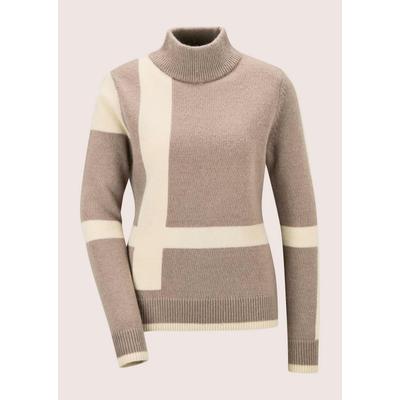 Longpullover MADELEINE "Pullover Strickpullover mit Colour-Blocking", Damen, Gr. 48, cappuccino, wollweiß, Modern, slim fit, Pullover Longpullover