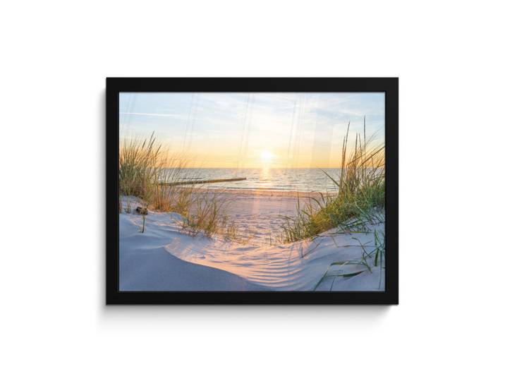 MuchoWow Poster MIT Rahmengerahmtes Bild - Strand - Sonne - Düne - Gras - Sand - Horizont - 40x30 cm, Hellblau, Papier, Rechteckig, 40x30 cm, gerahmt, Bilder & Rahmen, Bilder