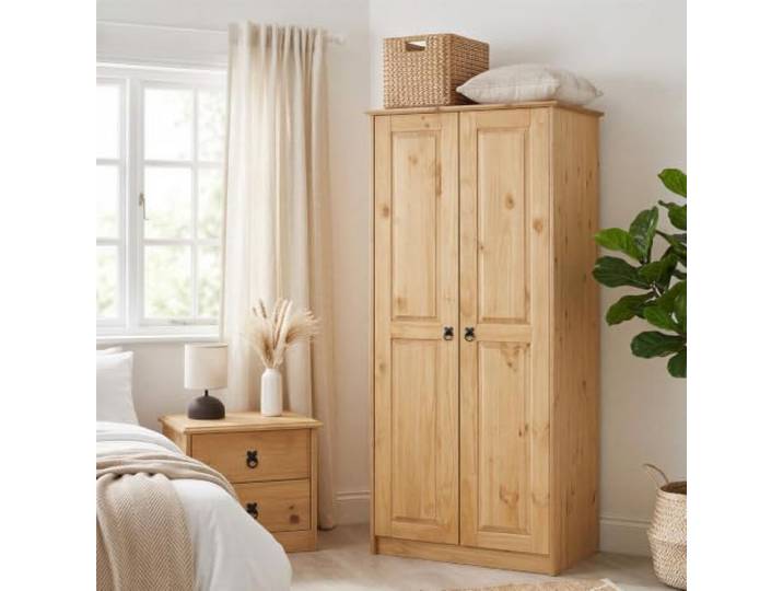 CARO-Möbel Kleiderschrank Barrio Wäscheschrank Drehtürenschrank im Mexiko-Stil, Kiefer massiv in Natur, 2 Türen