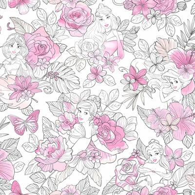 York Wallcoverings Disney Princess Royal Floral Magenta Wallpaper
