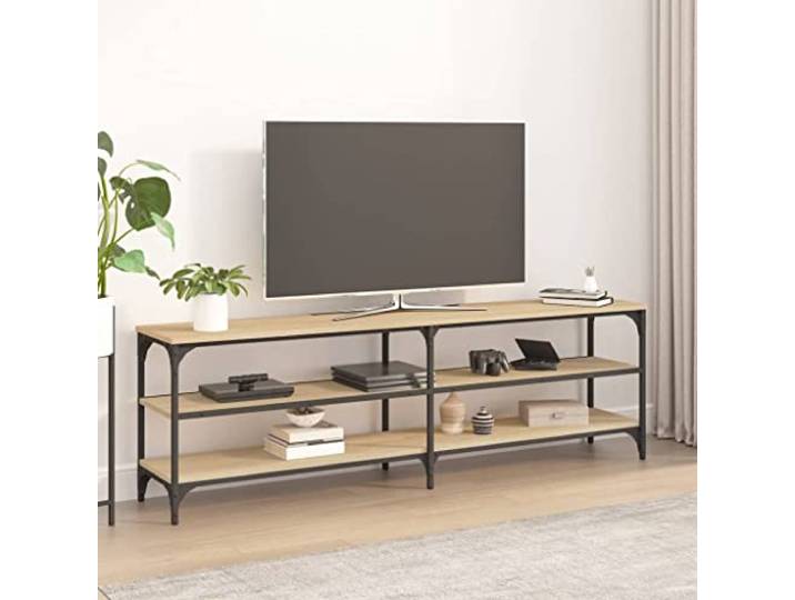 HEFZGDB TV-Schrank Sonoma-Eiche 160x30x50 cm Holzwerkstoff mit Eisenrahmen und 3 Böden, 4 verstellbare Füße für Stabilität, Industrie-Stil Lowboard mit offenen Fächern