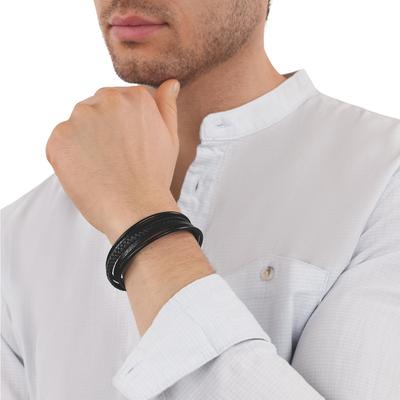 Lederarmband TOM TAILOR "Schmuck Geschenk Edelstahl Leder", schwarz, Armbänder, Herren, 21,5cm, Edelstahl Leder, Edelstahl, Leder, Lederarmband