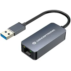 Conceptronic ABBY12G Gigabit Ethernet USB 3.0 Adapter mit USB-Hub, GbE