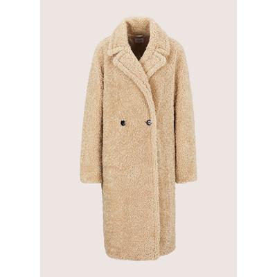 Langmantel MADELEINE "Mantel Zweireihiger Teddy-Mantel", Damen, Gr. 36, beige, Modern, regular fit, V-Ausschnitt, Mäntel