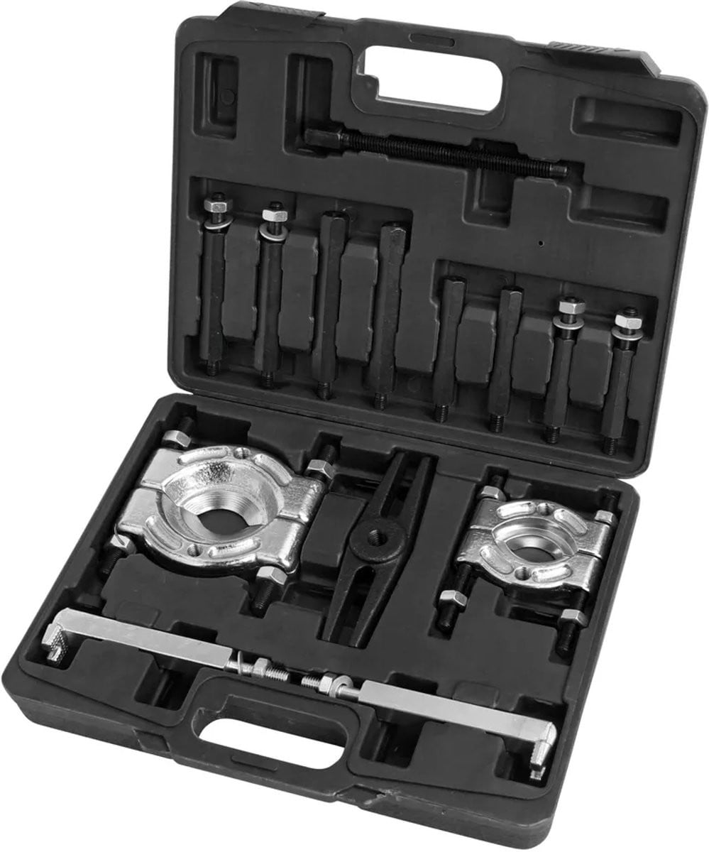 14-delige lagertrekker set van staal en chrome vanadium in zwart en zilver