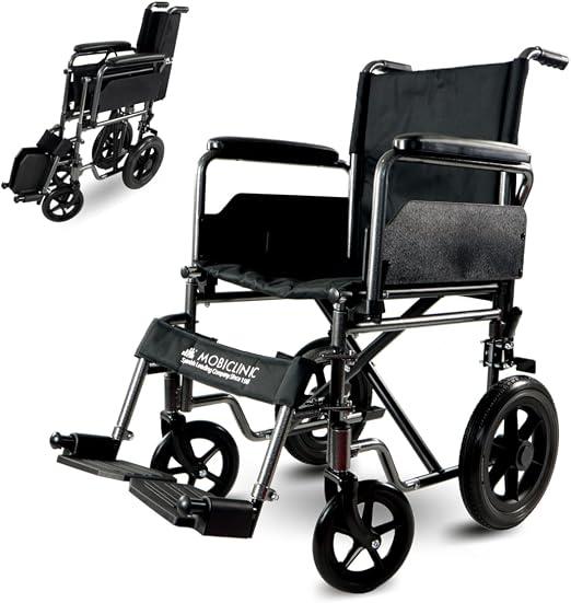 , Rollstuhl, Mod. S230, Faltbar und Leicht, Sitzfläche 40 cm, Klappbare und Abnehmbare Fußstützen, Klappbare und Gepolsterte Armlehnen, Kleine Räder, Feststellbremse und Fußbremse