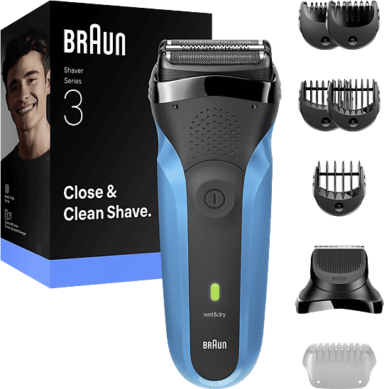 Afeitadora - Braun eléctrica Serie 3 310BT, 2 láminas Flex de afeitado, Wet&Dry,; Azul