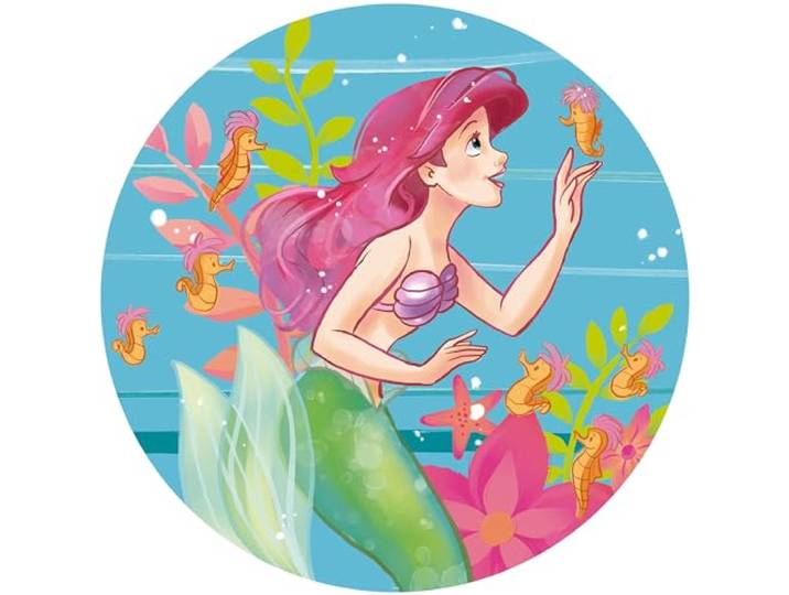 Komar Disney DOT runde und selbstklebende Vlies Fototapete von Disney - Ariel Seahorses - Ø Durchmesser 125 cm - Kinderzimmer, Wandtattoo - DD1-016