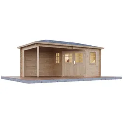 Wolff Finnhaus Gartenhaus Gemma 5025 - 28 mm naturbelassen Inkl. Fußboden / Fundamenthölzer - 50% Aktionsrabatt auf Schindeln/Dachbahnen