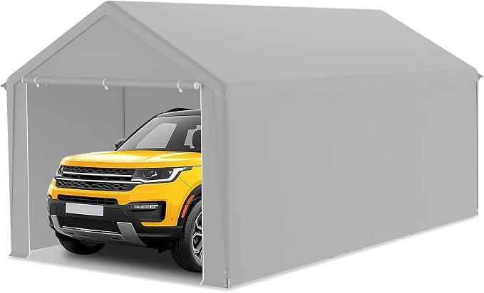 Carport Zeltgarage 3x6 m Große Garagenzelt Lagerzelt mit Abnehmbar Seitenwände Winterfest Mobile Garage Unterstand Weidezelt für Auto SUV LKW, Grau