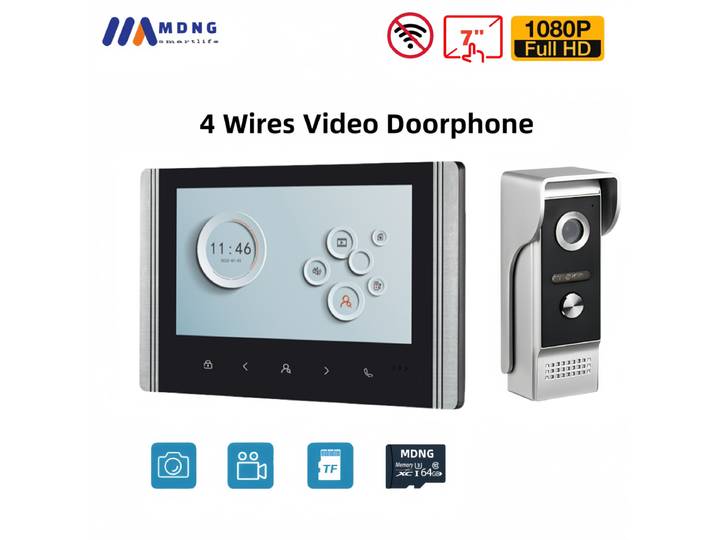 Sonnette vidéo filaire de 7 pouces, interphone 800TVL, caméra HD extérieure étanche IP55, systèmes d'interphone pour maison et appartement