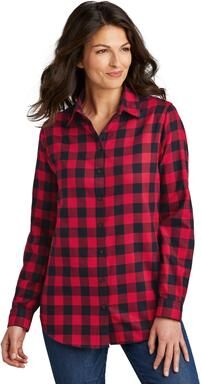Port Authority LW668 Women's Plaid Flannel Tunic in Red/Black Buffalo Check size 4XL   Cotton/Polyester Blend