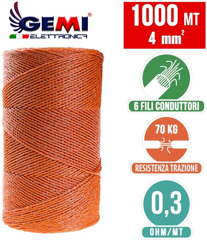 Gemi Elettronica Electric Fence Polywire 1000 M 4 Mm² High Conductivity Long Distance For Electric Fence / Electric Fencing For Cattle Horses Gemi