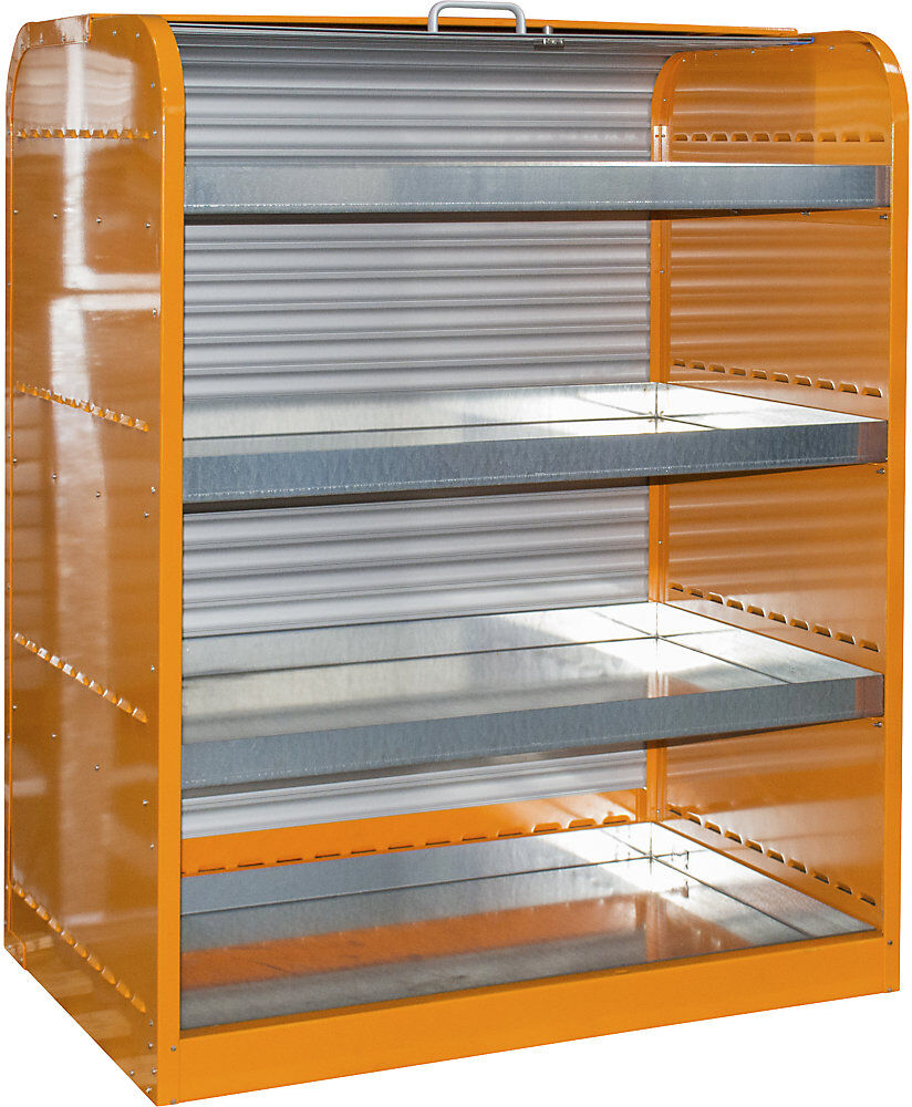 Stahl-Gefahrstoffdepot mit Rollladen, für Kleingebinde, 4 Wannenböden, orange eurokraft pro