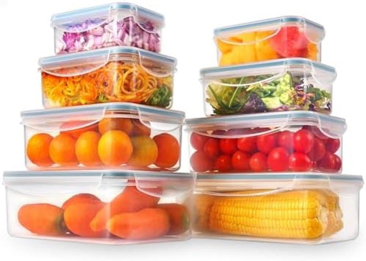 PromoHome® Set luchtdichte voedselopslagcontainers – 8 stuks, BPA-vrij, geschikt voor magnetron en vriezer