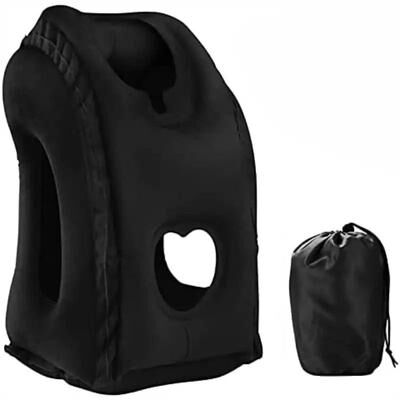 Uplift Treasures Inflatable Travel Pillow With Headrest And Chin Support c Black