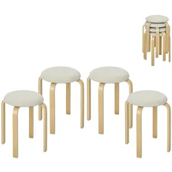 4ER Set Esszimmerhocker Stapelhocker Hocker mit Leinenoptik für Wohnzimmer Creme