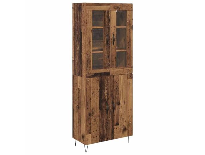 Roanoer Highboard Altholz-Optik 69,5x34x180 cm mit Glastüren Großzügiger Aufbewahrungsschrank mit Vitrinentüren für Wohnzimmer und Esszimmer aus Holzwerkstoff.