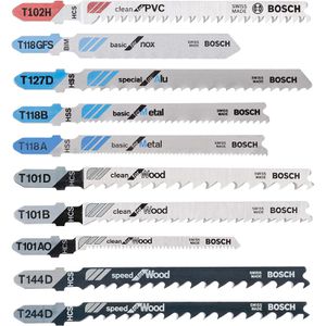 Bosch Stichsägeblätter All in One, 2607011171, für Holz, Metall und Kunststoff, 10-teilig