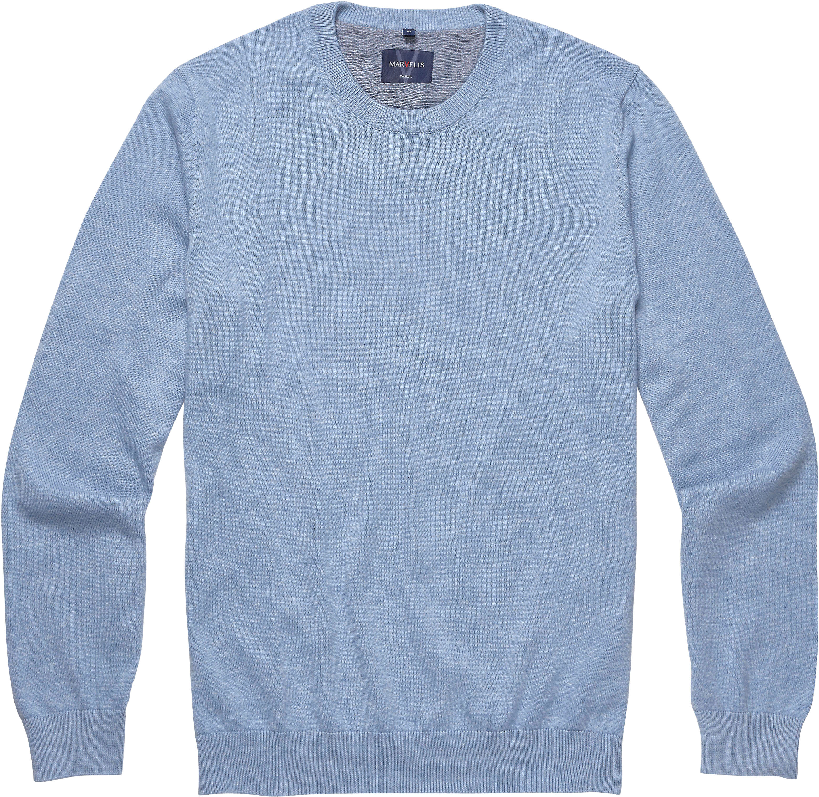 Strickpullover MARVELIS, Herren, Gr. L, hellblau, Jersey, Obermaterial: 100% Baumwolle, regular fit, Rundhals, Rippbündchen, Pullover Strickpullover, Rundhals, Baumwolle, regular fit hellblau L