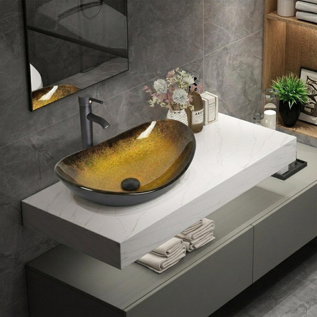 Metro Lane 53.3 mm L x 35 mm W Glass Specialty Sink with Tap Yellow 35mm W