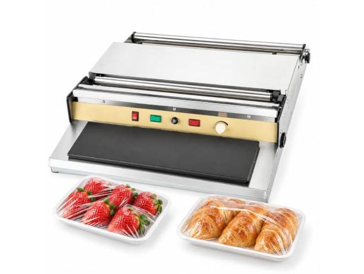 300-w-lebensmittelverpackungsmaschine, Frischhaltefolien-verpackungsmaschine Mit Heizplatte, Temperaturregelung Und Folienschneider, Verpackungsmaschine Für Lebensmittel Bis Zu 450 Mm Breite