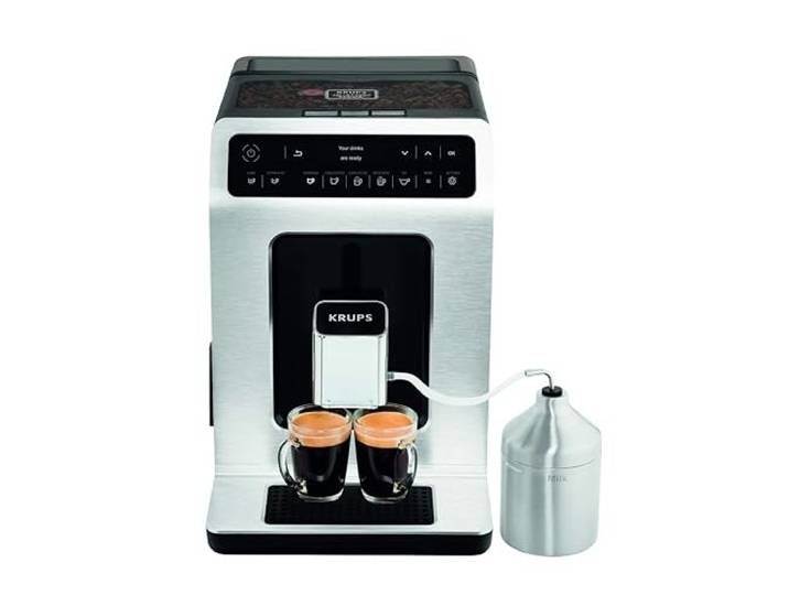 Krups Evidence Kaffeevollautomat mit Milchschaumdüse & 2-Tassen-Funktion, für Espresso, Cappuccino & Latte Macchiato mit cremigem Milchschaum & automatischer Reinigung, Silber/Schwarz, EA891D10